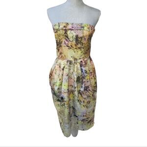 McGinn Knightsbridge strapless satin floral print cocktail dress pockets size 8